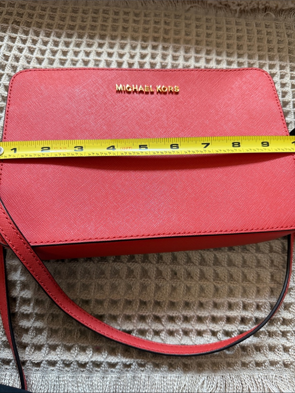 Michael Kors Red Saffiano Leather Crossbody Bag Gold Hardware MK PURSE - Picture 11 of 14